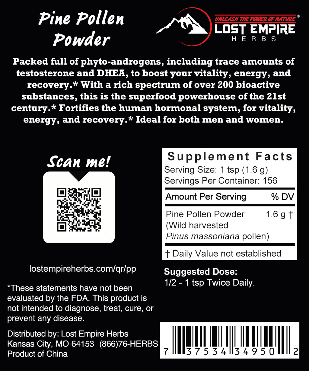 Pine Pollen Powder - Non-Irradiated, Wild Harvested, Cell Wall Cracked - Supplement Great for Men and Women for Energy, Vitality and Longevity (250 Grams)