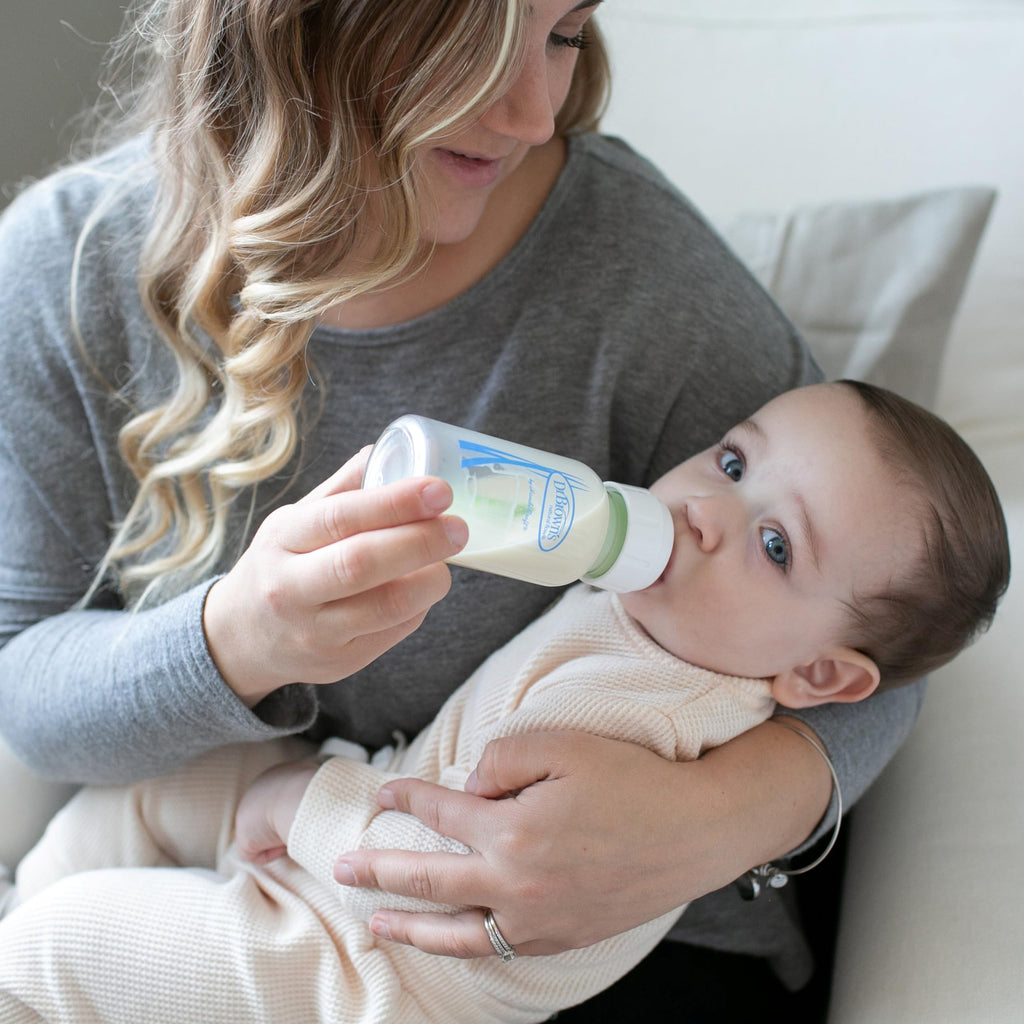 Dr. Brown's Anti-Colic Options+ Narrow Glass Baby Bottle, 4 oz/120 mL, with Level 1 Slow Flow Nipple, BPA-Free, 0m+, 4 Pack
