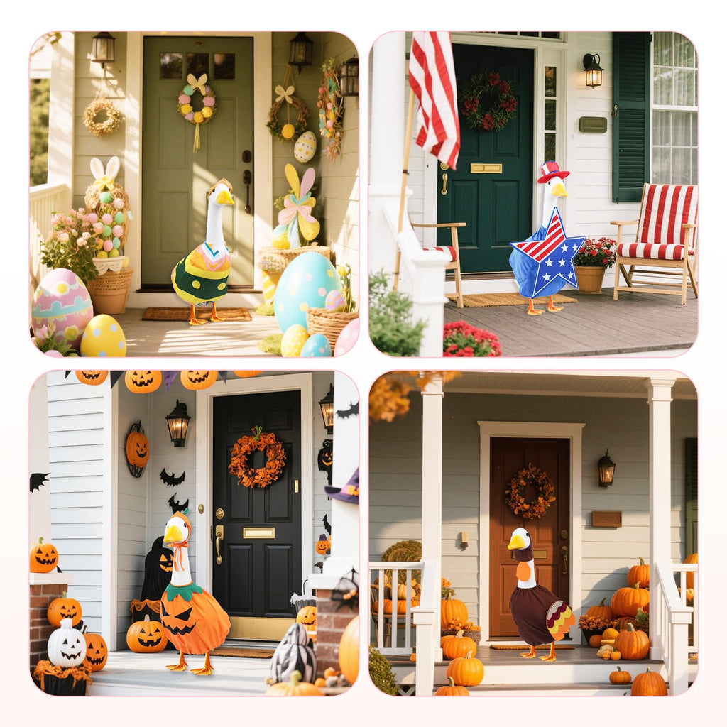 CAMDUCK 8 Set Holiday Porch Goose Outfits Clothes for 23 Inch Lawn Goose, All Season Decorative Goose Costume, Outdoor Porch Yard Garden Patio Geese Clothes Decoration