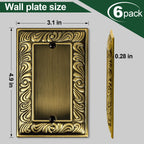 Antique Brass Decorative Wall Plate Light Switch Cover Decorator Outlet Covers Rocker Switch Plates Metal Material Wall Plates for Kitchen Bathroom (1 Gang Single Blank-6 Pack)
