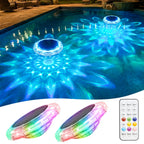APONUO Solar Pool Lights, IP68 Waterproof Floating Pool Lights with Remote& Button Control, 9 Lighting Colors& 3 Modes Pool Solar Light, Timer&Memory, Floating Light for Pool, Party, Bathtub (2 Pack)