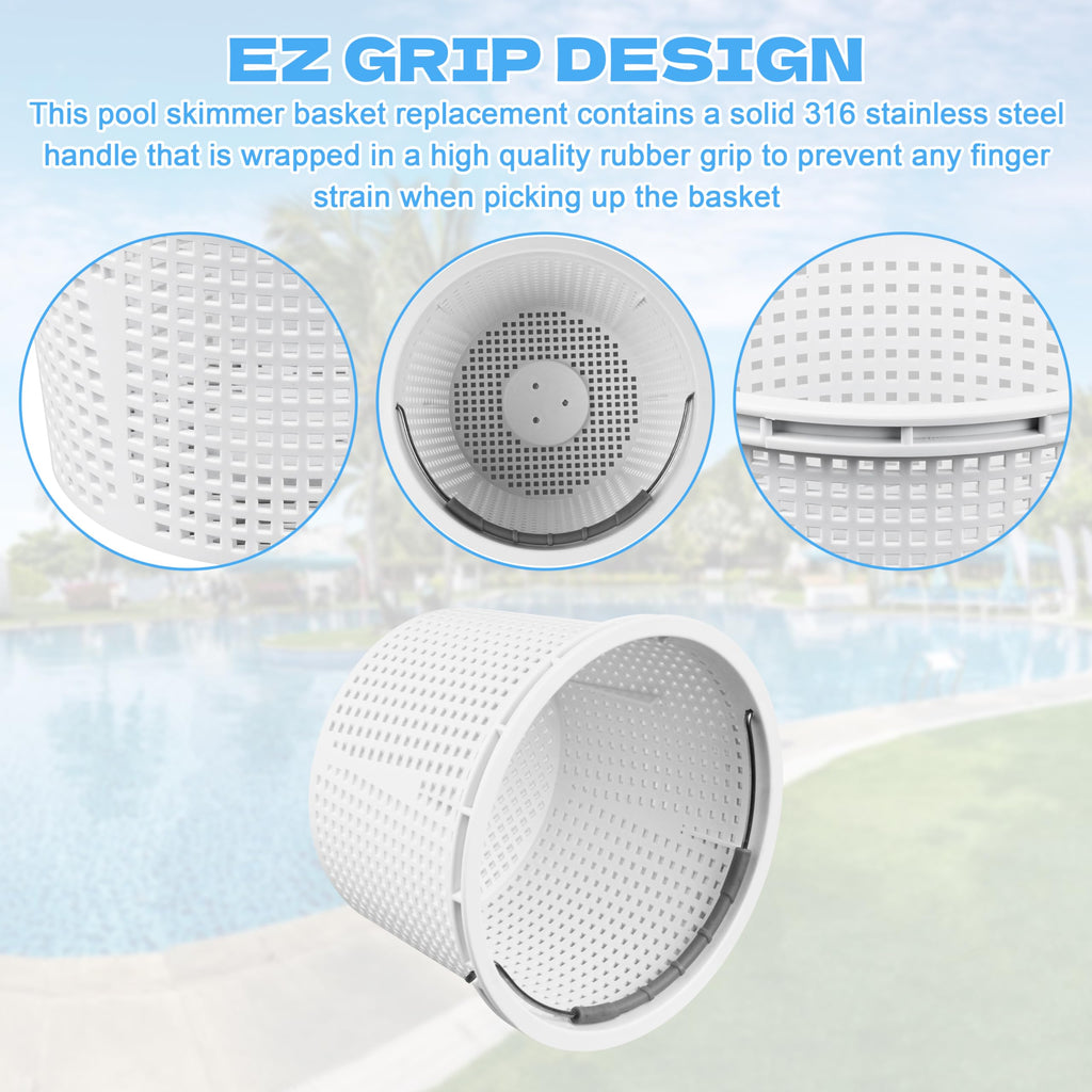Seaiyomg 8" Pool Skimmer Basket Replacement for Pentair U-3 & Hayward SP1070 | Heavy-Duty Inground Pool Basket with Weighted Metal Base & 316 Stainless Steel Handle