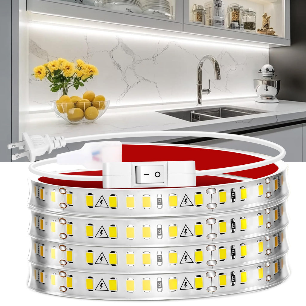 maylit Under Cabinet Strip Lighting Plug in 84in, Ultra Bright Small LED Light Bar, 6000K Cool White, 110V-120V Wired Lights for Kitchen Cabinet, Counter, Workbench, Desk, Closet, Shelf, Indoor