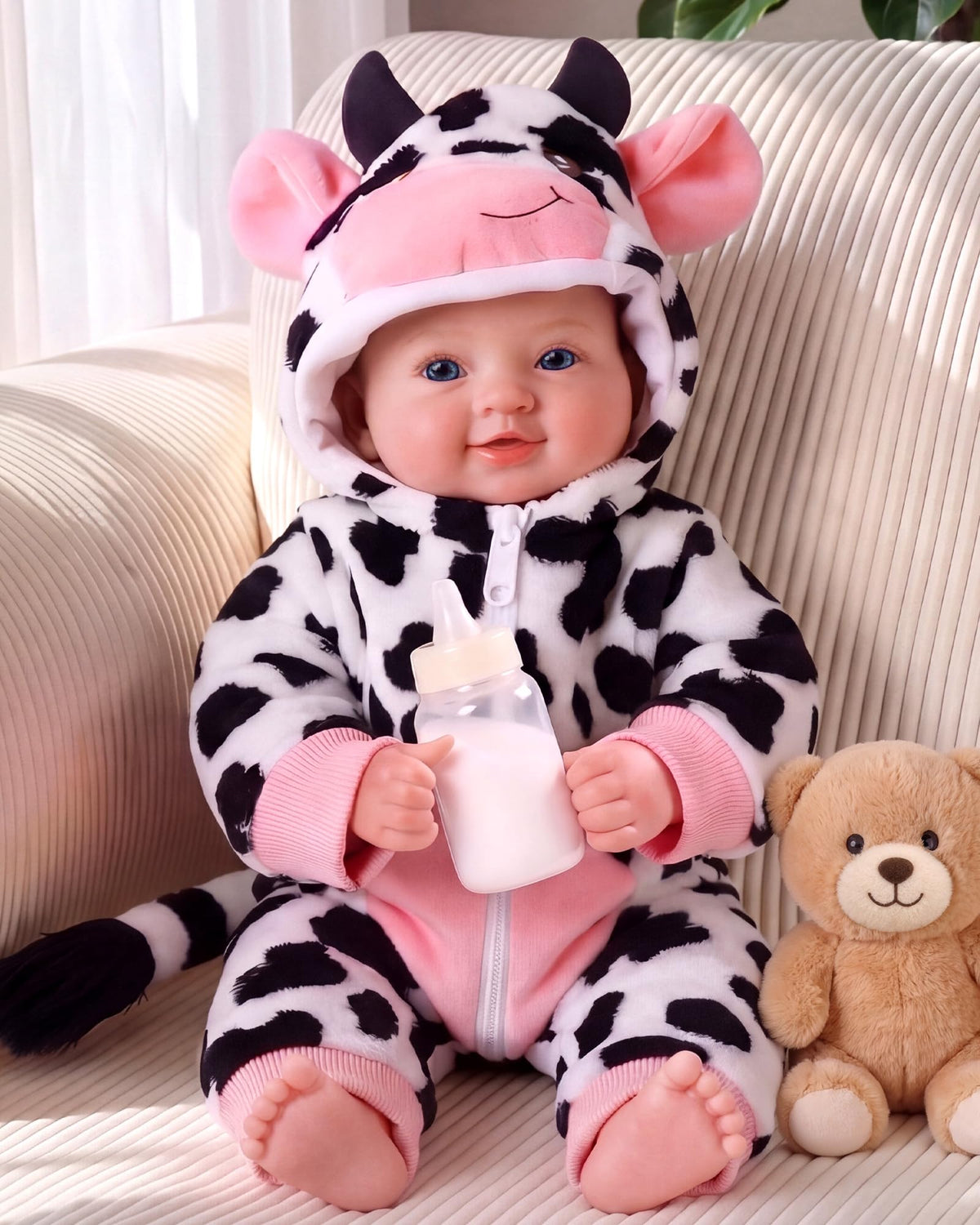 BABESIDE Baby Dolls, 17inch Large Realistic Soft Baby Doll with Cow Outfit