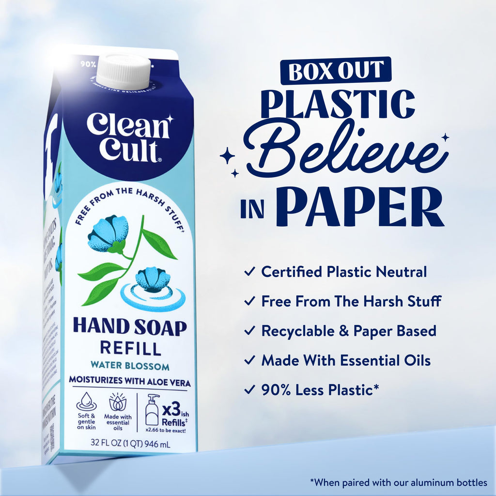 Cleancult Liquid Hand Soap Refill - Water Blossom - Moisturizes Dry & Sensitive Skin - Made with Aloe Vera & Essential Oils - Eco Friendly - Paper-Based Packaging - 32 oz/3 Pack