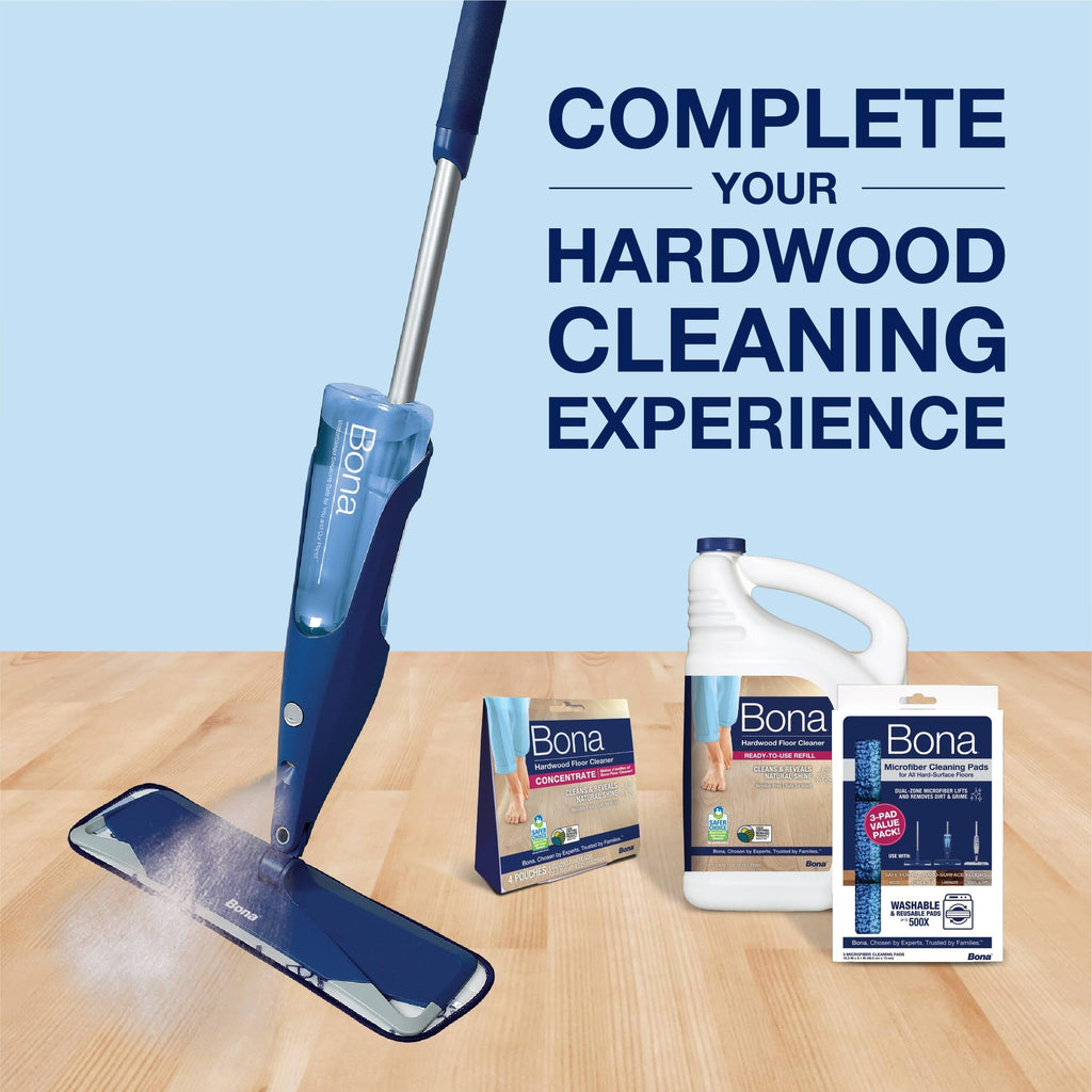 Bona Hardwood Floor Premium Spray Mop - Includes Wood Floor Cleaning Concentrate and Machine Washable Microfiber Cleaning Pad - Dual Zone Cleaning Design for Faster Cleanup
