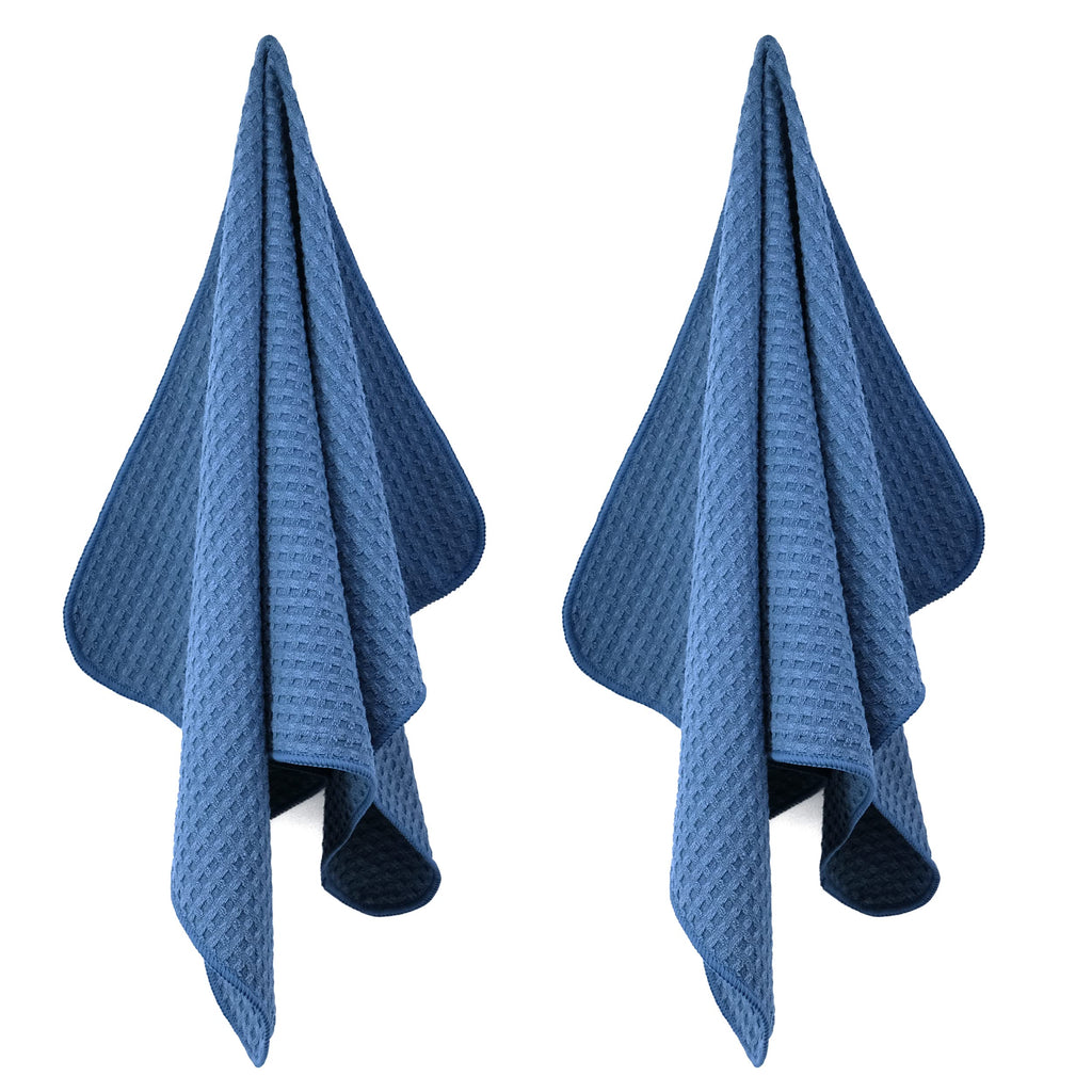 POLYTE Ultra Premium Microfiber Kitchen Dish Hand Towel Waffle Weave, 8 Pack (16x28 in, Blue)