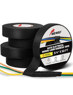 RED WOLF Wiring Harness Tape High Temp Wire Cable Loom Self-Adhesive Fabric Tape for Electrical Automotive Engine Harness Wrap Protection Noise Damping Cables Fixed 3/4 Inch x 50 FT 5 Rolls