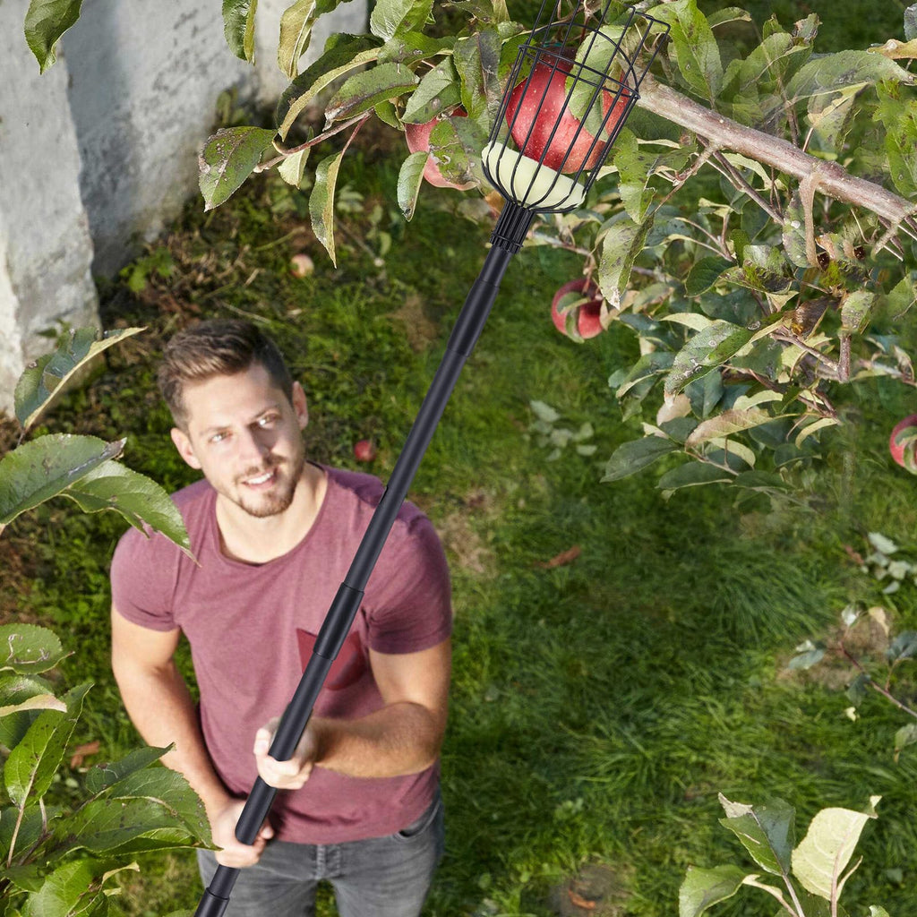 TwinkleTool Fruit Picker Pole with Basket - 8.43FT(101Inch) Adjustable Fruit Picker with Basket, Orange Picker, Fruit Picking Pole for Orange Apple Avocados Lemon, Black
