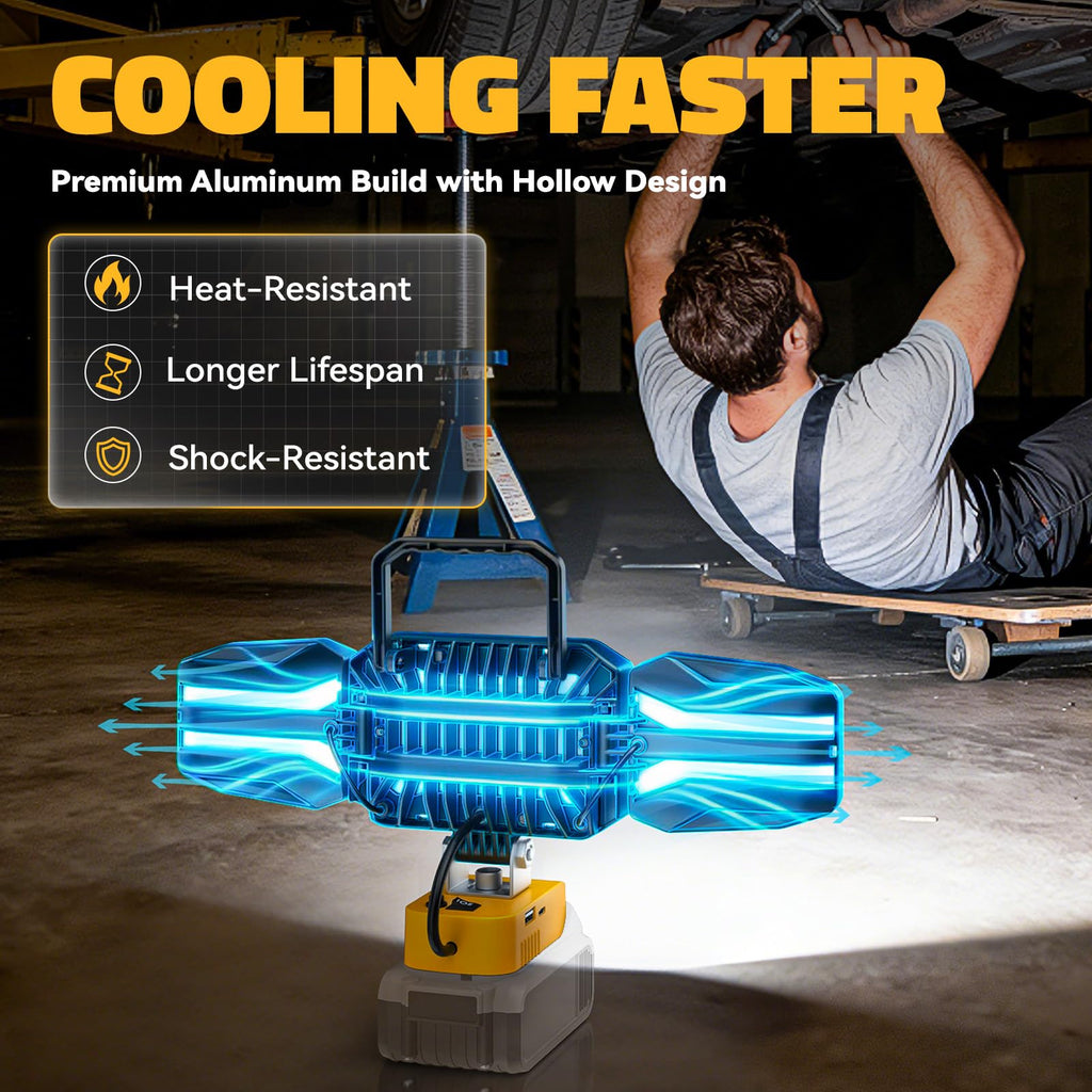 LED Work Light Compatible with DeWalt 20V Battery, 150W 15000LM Flood Light, 6500K Daylight 3-Head Adjustable, USB Type-C&2 Brightness Modes Portable Flashlight Job Site Light (Battery Not Included)
