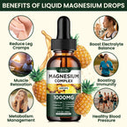 Triple Magnesium Complex Supplement, Magnesium Glycinate, Blend, Citrate Liquid Drops 1000mg with Ashwagandha, CoQ10, Vitamin B6, C, D, Zinc - Vegan Pineapple Flavor
