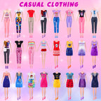 135 Pcs Doll Clothes and Accessories with Doll, Princess Gowns, Fashion Dresses, Slip Dresses, Top, Pants, Jumpsuit, Swimsuits, Shoes, Hangers, Doll Dress up Toys for Girls Kids Toddlers Toy Gifts