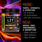 BEYOND RAW LIT V2 Clinical Strength Pre Workout Powder, Hits Harder, Bigger Pumps, Caffeine, L-Citrulline, Creatine, Gummy Worm, 30 Servings