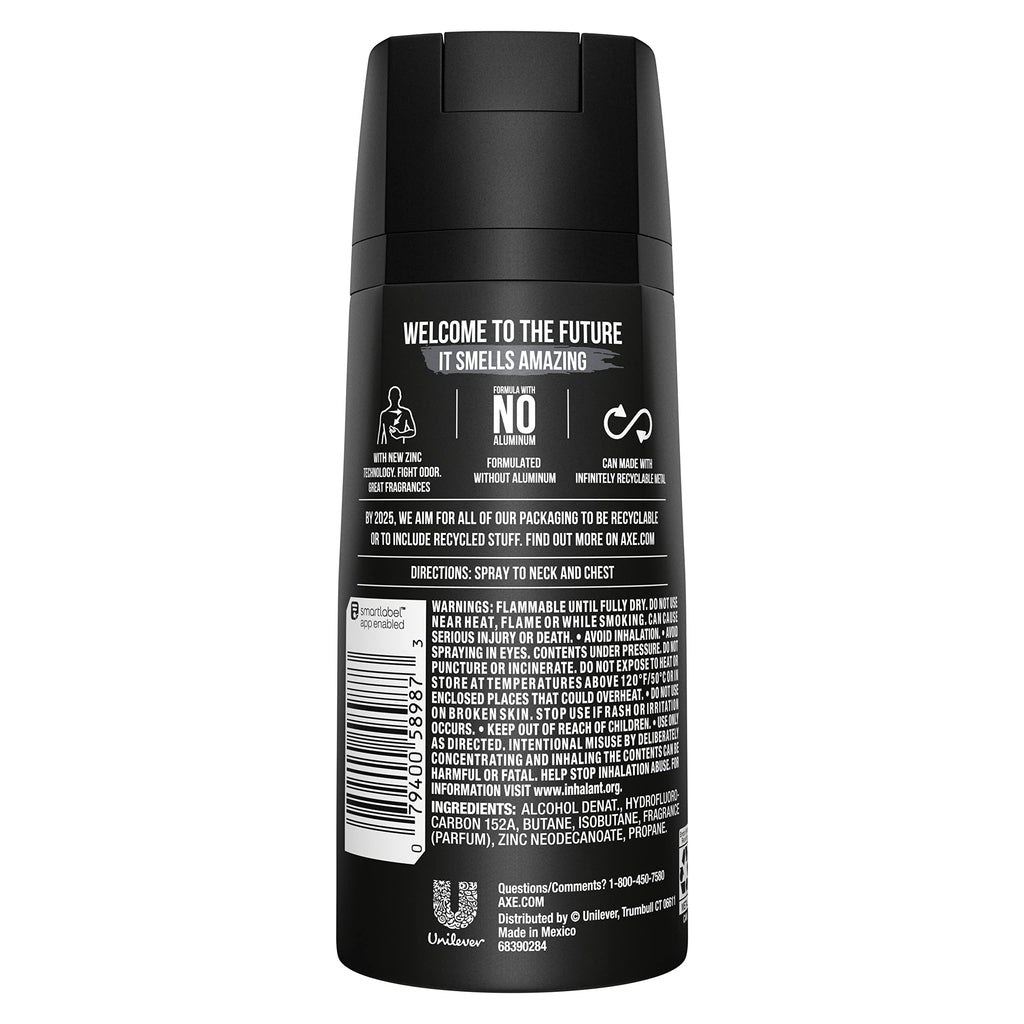 AXE Black Mens Body Spray Deodorant 48hr Odor Protection Frozen Pear & Cedarwood Aluminum Free Deodorant Body Spray, 4 Ounce (Pack of 4)