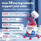 VEV Deep Calm Magnesium Complex14-in-1 Gummies – with Ashwagandha, L-Theanine, Vitamin D3 & Zinc – Magnesium Complex for Women and Men – No Added Sugar Vegan Magnesium Glycinate – 90 Gummies