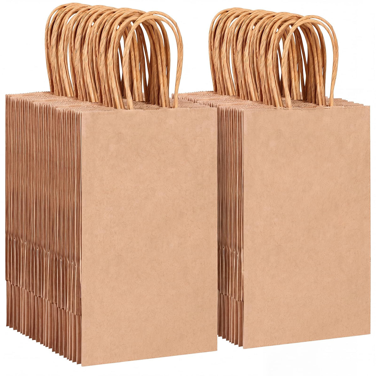 OUTUXED 150pcs Brown Paper Bags with Handles, 5.25x3.2x8in Small Gift Bags