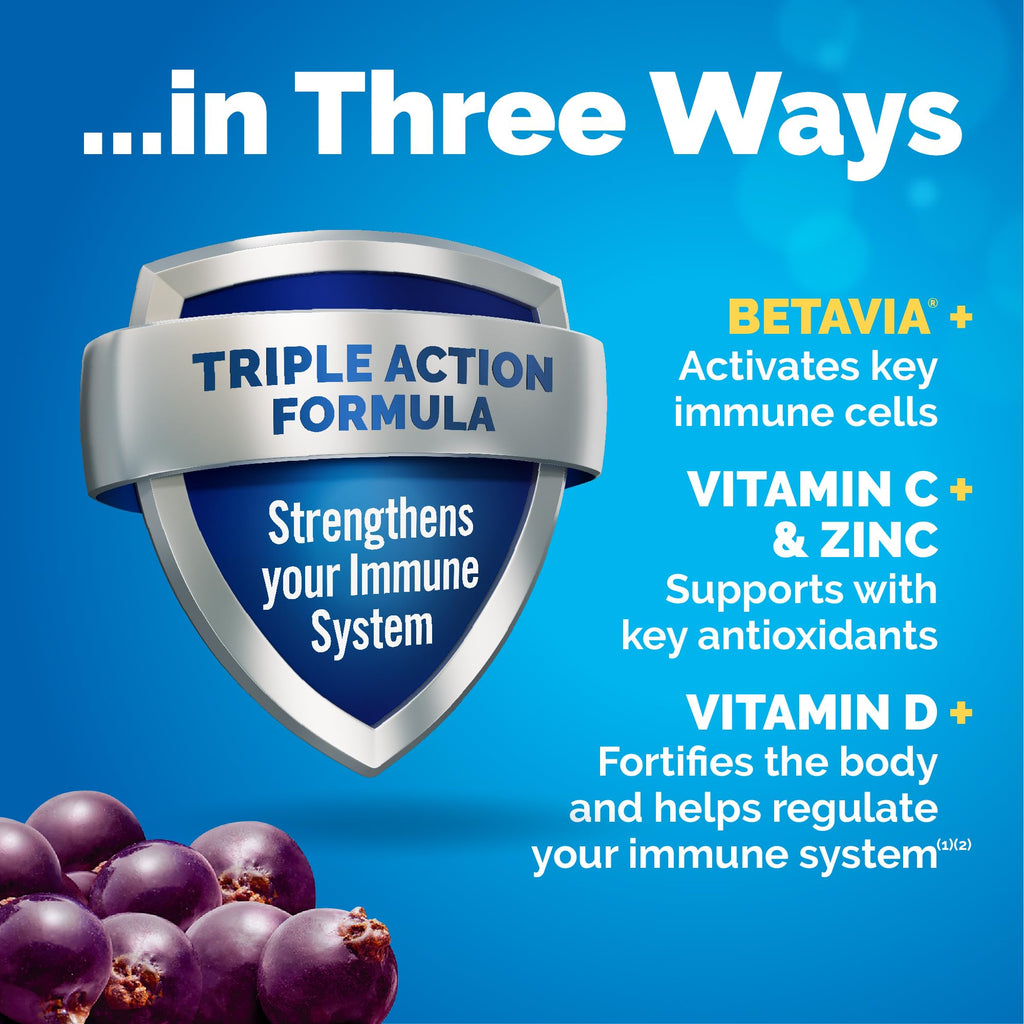 Emergen-C Immune+ Triple Action Immune Support Powder, BetaVia (R), 1000mg Vitamin C, B Vitamins, Vitamin D and Antioxidants, Elderberry – 18 Count