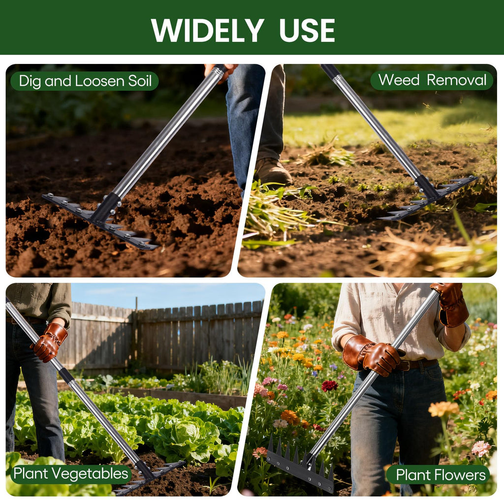Garden Weed Pulling Tool with Long Handle, Garden Hoe and Weed Rake
