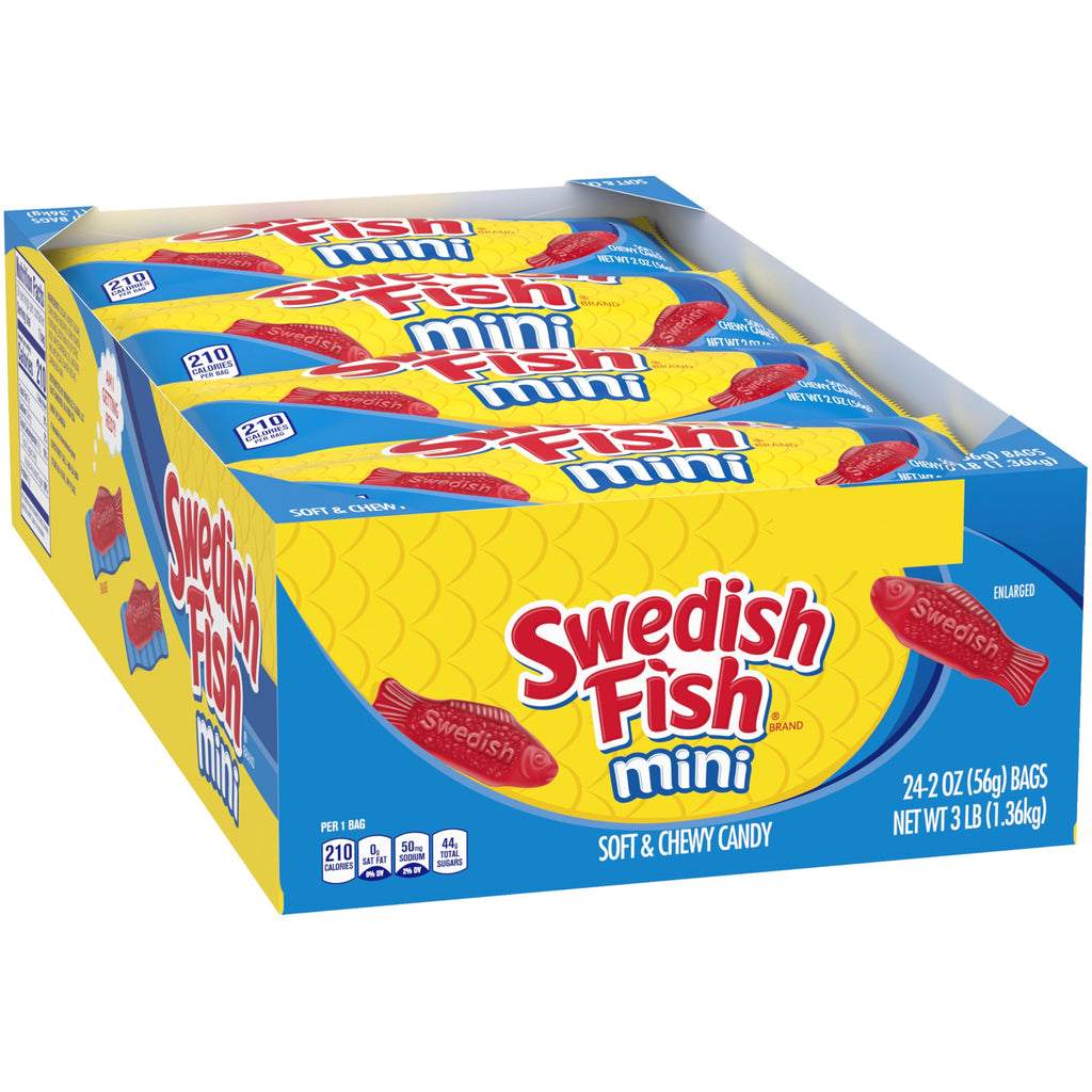 SWEDISH FISH Mini Soft & Chewy Candy, Halloween Candy, 24 - 2 oz Bags