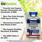 tnvitamins Glucosamine Chondroitin MSM Capsules, 240 Count | 4,000 mg Per Serving | 2,000 mg Glucosamine Sulfate 2KCl + 2,000 mg MSM & Chondroitin Blend | Joint Support Supplement