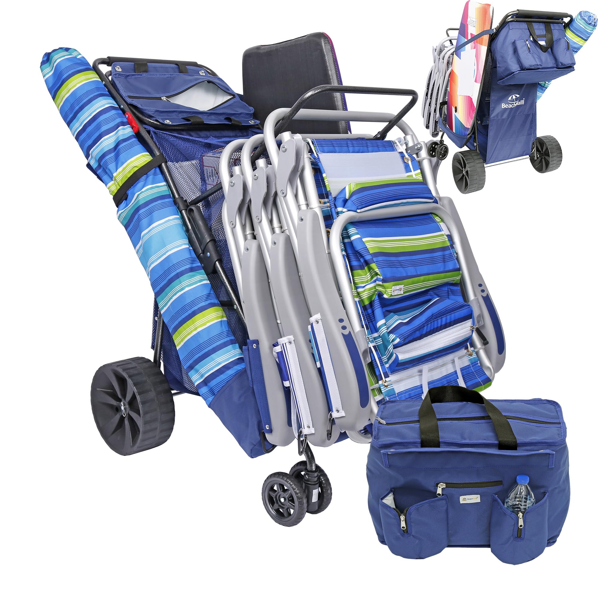 Ultimate Buggy Beach Cart with Big Wheels for Sand, Wide Wheel Wagon with Insulated Cooler Bag, Body Board and Umbrella Holder, 100 lbs Capacity