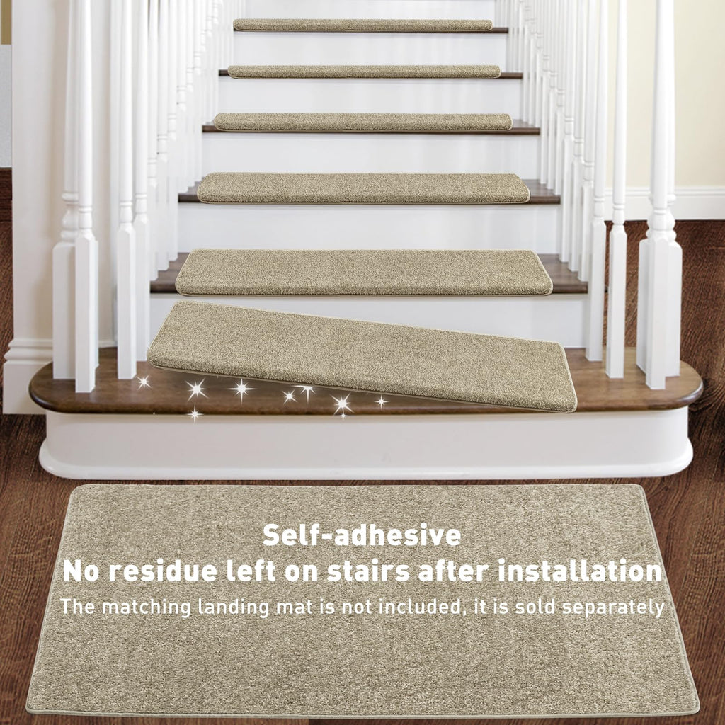 PURE ERA Bullnose Carpet Stair Treads Set Tape Free Non-Slip Indoor Stair Protectors Pet Friendly Rugs Covers Soft Skid Resistant Washable Reusable 9.5" x 30"(2 Pieces,Cream Gray)