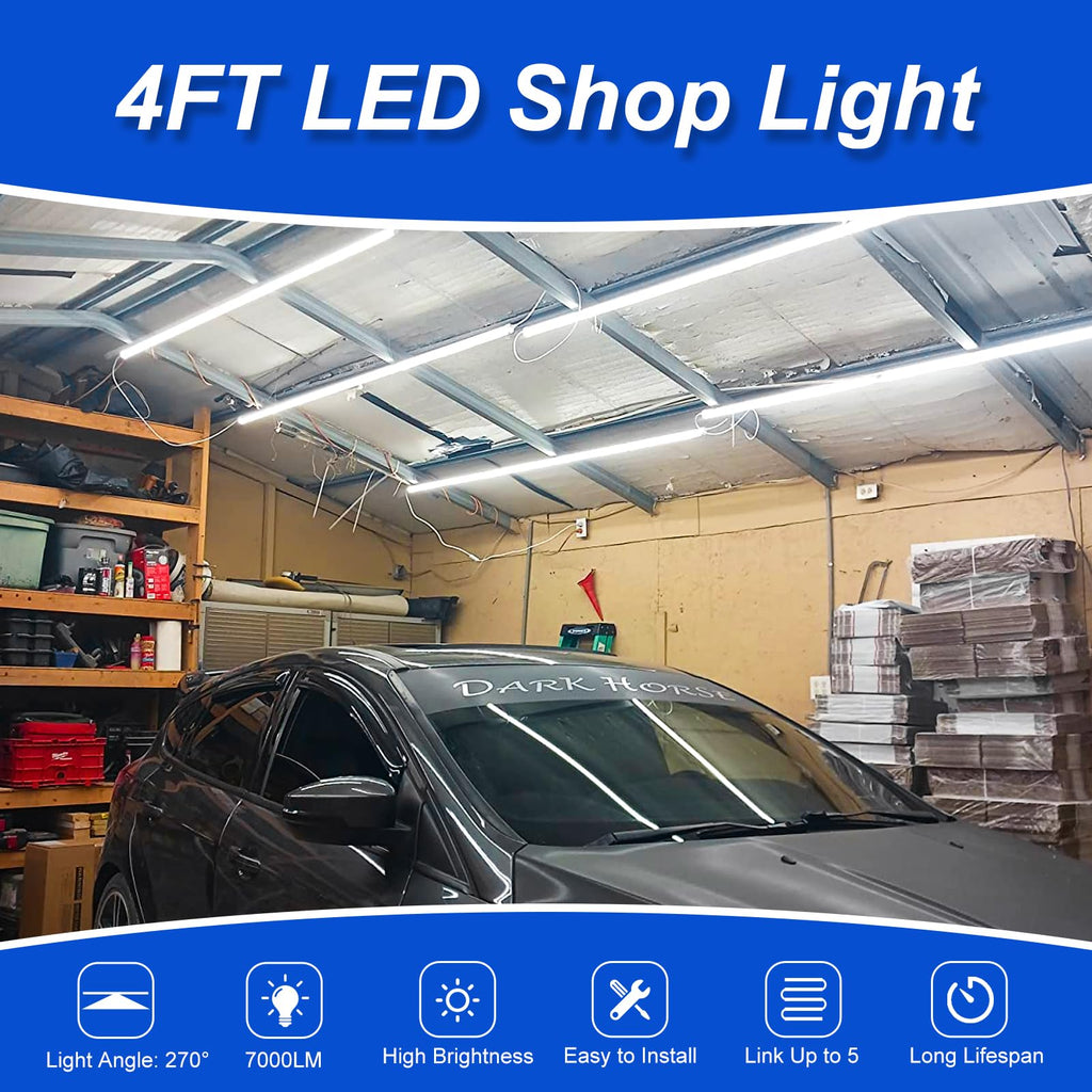 XLNYUUI Led Shop Lights,4FT LED Light 50W 6000K 7000LM Led Daylight,Garage Light,Linkable Clear Cover Integrated V-Shape for Garage Warehouse Workbench Workshop(6-Pack)