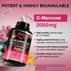 D-Mannose 2000mg with Cranberry & Hibiscus - Clinically Tested Strength for Urinary Tract Health - Supplement for Women - Bladder, Liver & Microflora Support - Lab Tested - Vegan, 240 Capsules