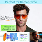 Orange Aviator Blue Light Blocking Glasses for Better Sleep - 97% Premium Metal Classic Aviators Computer Migraine Glasses for Women & Men - Amber Gaming Glasses - Blue Light Blocker Anti Eye Strain
