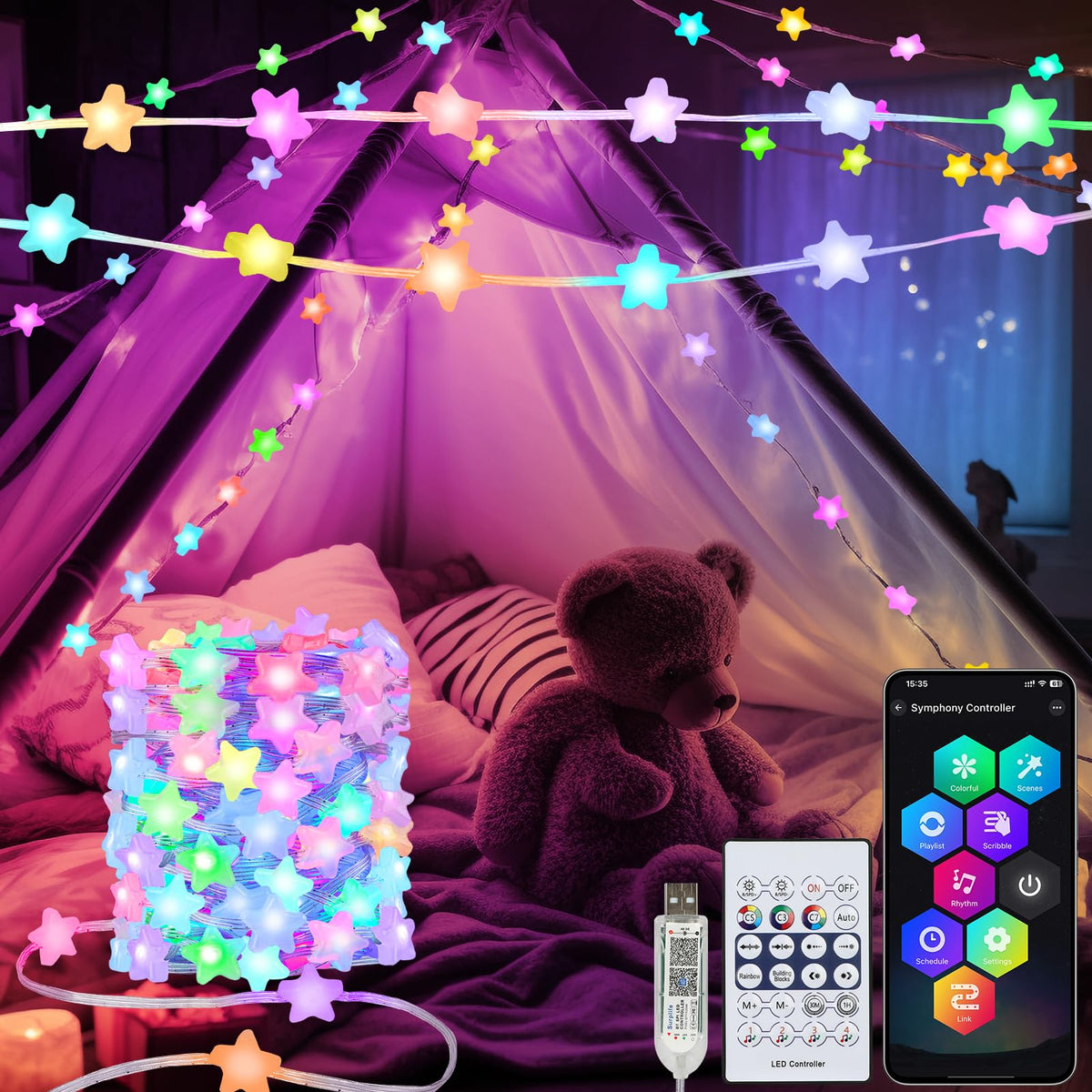 Smart Star Fairy Lights Color Changing String Lights APP Control for Dorm