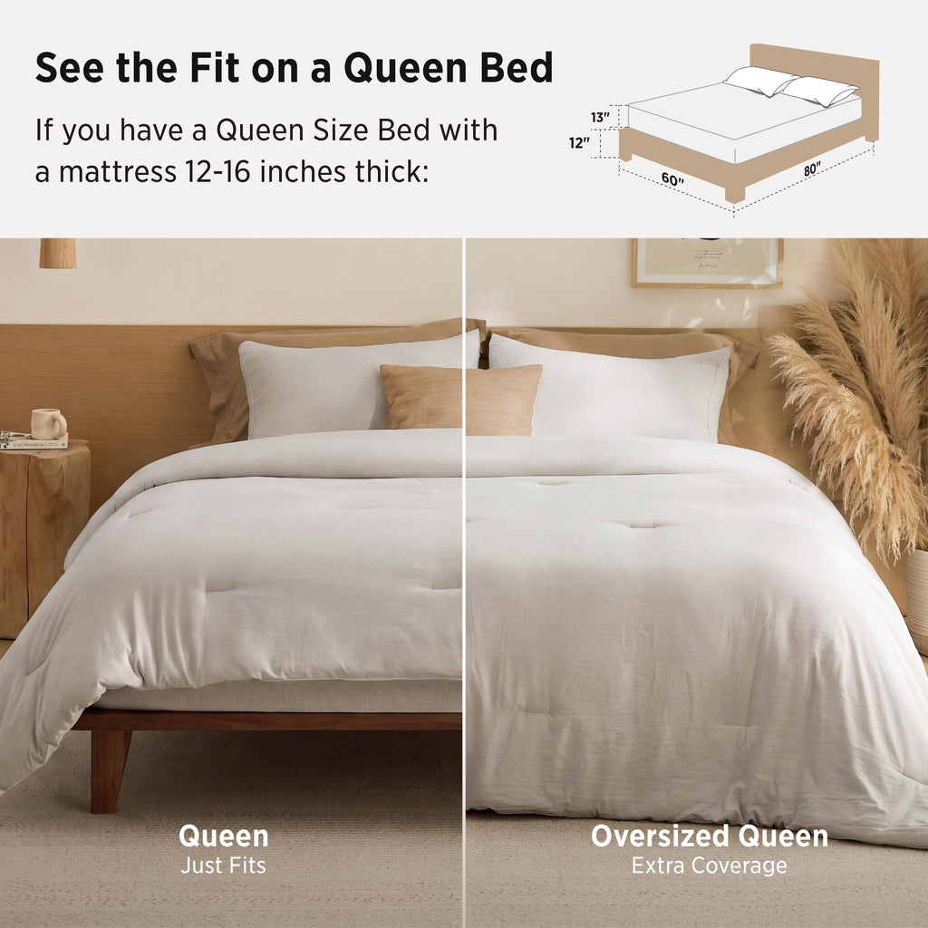 Bedsure Queen Comforter Set, Prewashed Bedding Beige
