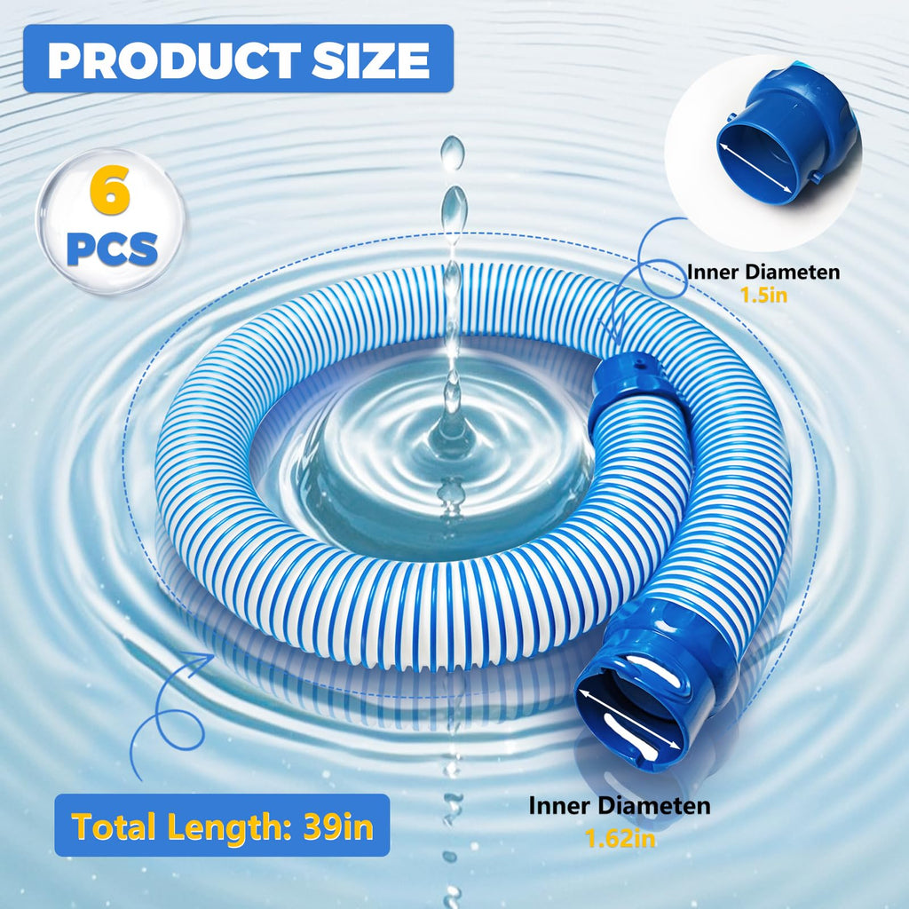 6 PCS Pool Cleaner Hose for X7 T3 T5 MX6 MX8, 39 in Swimming Pool Vacuum Hose Replacement Kit, R0527700 X38210S Twist Lock MX6 Replacement Parts