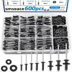 smseace 600Pcs Stainless Steel Black Pop Rivets with Washer Assortment Kit 8-Sizes Stainless Rivets(1/8Inch 5/32Inch 3/16Inch) for Metal,Furniture,Automotive,Instruments