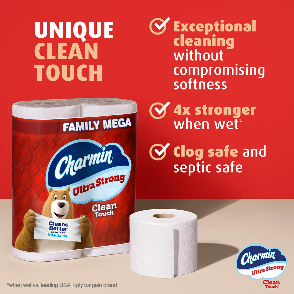 Charmin Ultra Strong Clean Touch Toilet Paper, 24 Family Mega Rolls = 120 Regular Rolls