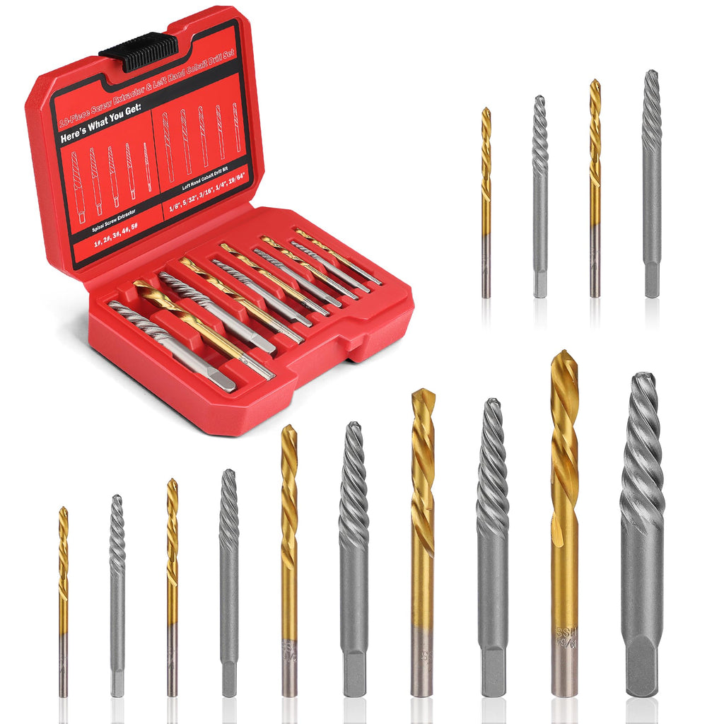 UYECOVE 14 Pieces Screw Extractor Set Left Hand Drill Bits Set