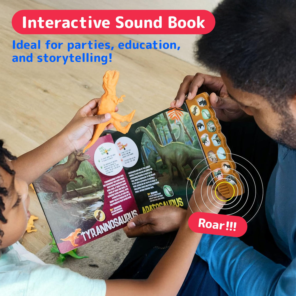 PREXTEX Dinosaur Toys for Kids 3-5 - 12 Dinosaur Figurines and Dino Book for Kids with Sound - Realistic Toy Dinosaurs Figures - Dino Toys with Sound Books