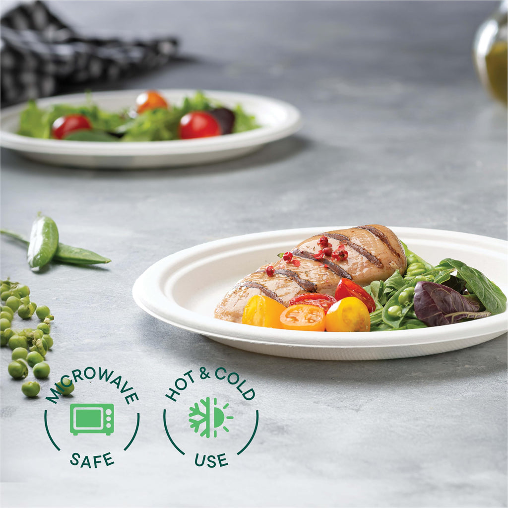 100% Compostable Paper Plates, Heavy Duty Disposable Plates [125-Pack] 9 Inch Plates - Eco-Friendly, Biodegradable Sugarcane Bagasse, Natural White 9" Sturdy Dinner Paper Plate Disposable