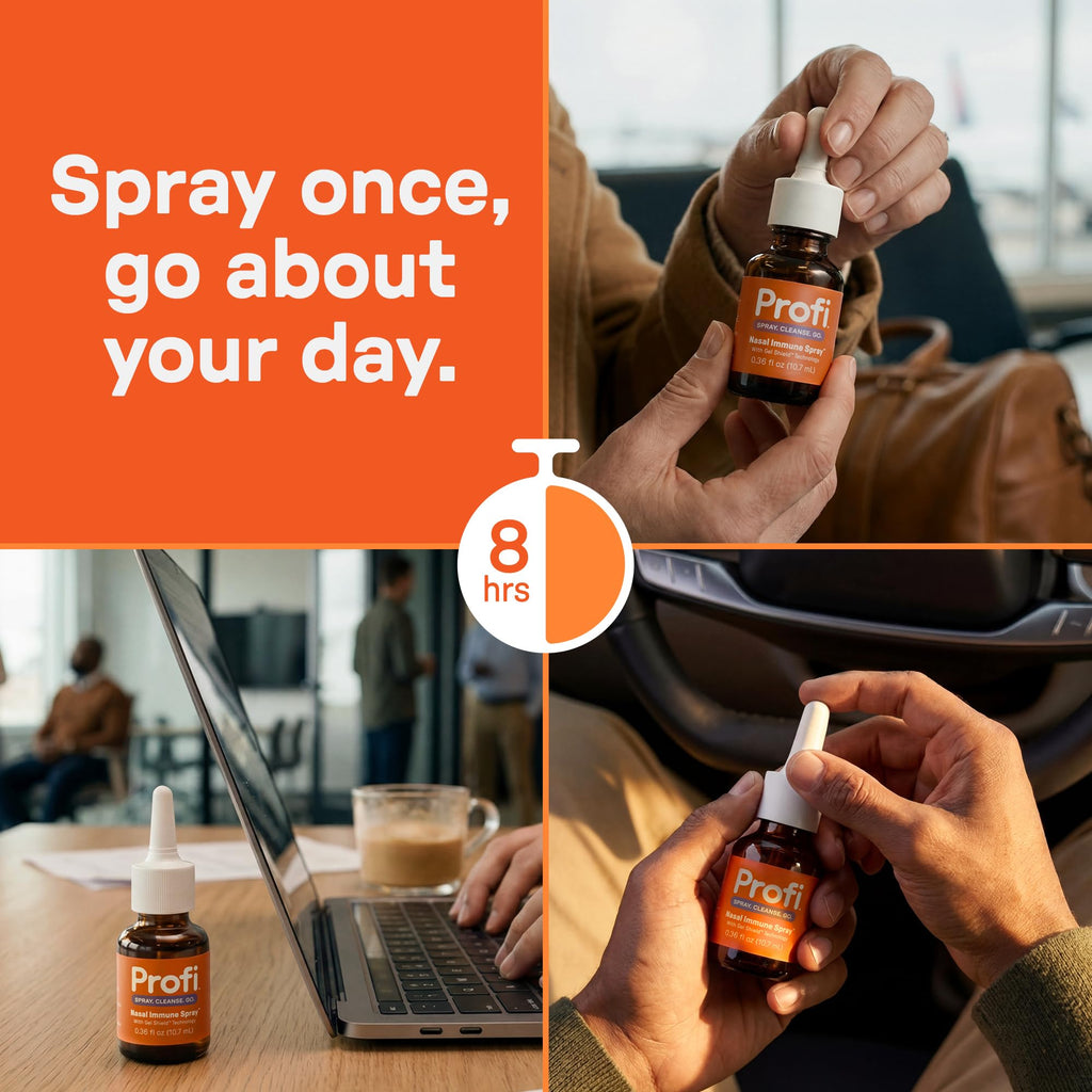 Profi™ Nasal Immune Spray – Cleansing Gel Layer for Airborne Exposure, Up to 8 Hours, Drug-Free Nasal Spray for Everyday Use, Travel, Work & Crowded Spaces (180 Sprays)