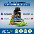 Alpha Lipoic Acid 600mg - ALA Supplement Antioxidant for Nerve, Energy & Metabolism Support - Extra Strength with Benfotiamine, B1 & B12 - Lab Tested, NON-GMO & Vegan - 240 Capsules, 4 Month Supply