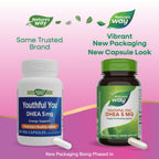 Nature's Way Youthful You DHEA 5 Mg, Supports Healthy Aging & Hormone Production*, No Gluten, 60 Vegan Capsules (Packaging May Vary) - 2 Pack