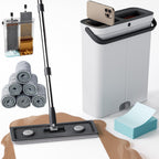 POPMOP Compact Floor Mop and Bucket - Flat Mop and Bucket with Wringer Set Hands Free | Wet Dry Mop for Apartment, Tiny Home, RV, Windows, Wall, Hardwood, Vinyl, Floor with 6 Microfiber Cloths