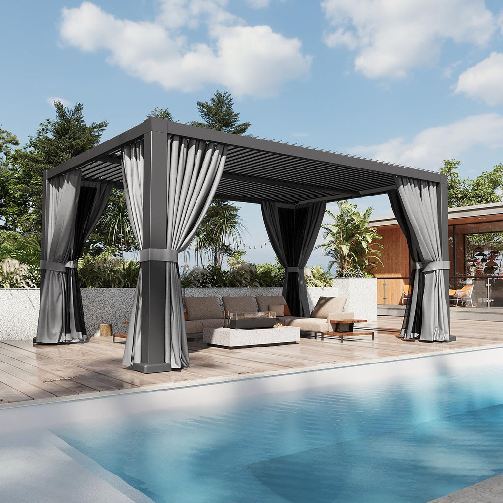 Aoxun Motorized Louvered Pergola 12'x16' with Fan, LED Lights & Power Strip