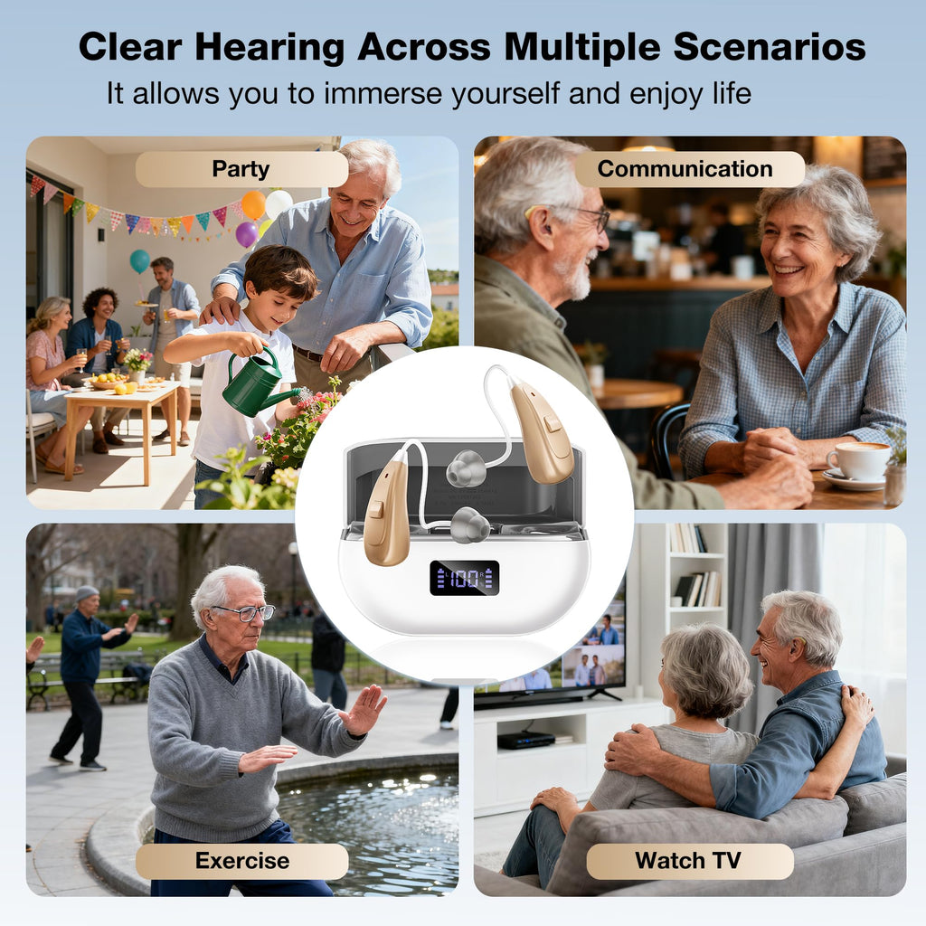 NVBOTY OTC Hearing Aids for Seniors & Adults - Rechargeable, 25+ Hour Battery Life, Advanced Noise Cancellation, 5-Level Volume & Memory, Clear Sound, Comfort-Fit, LED Display (White)