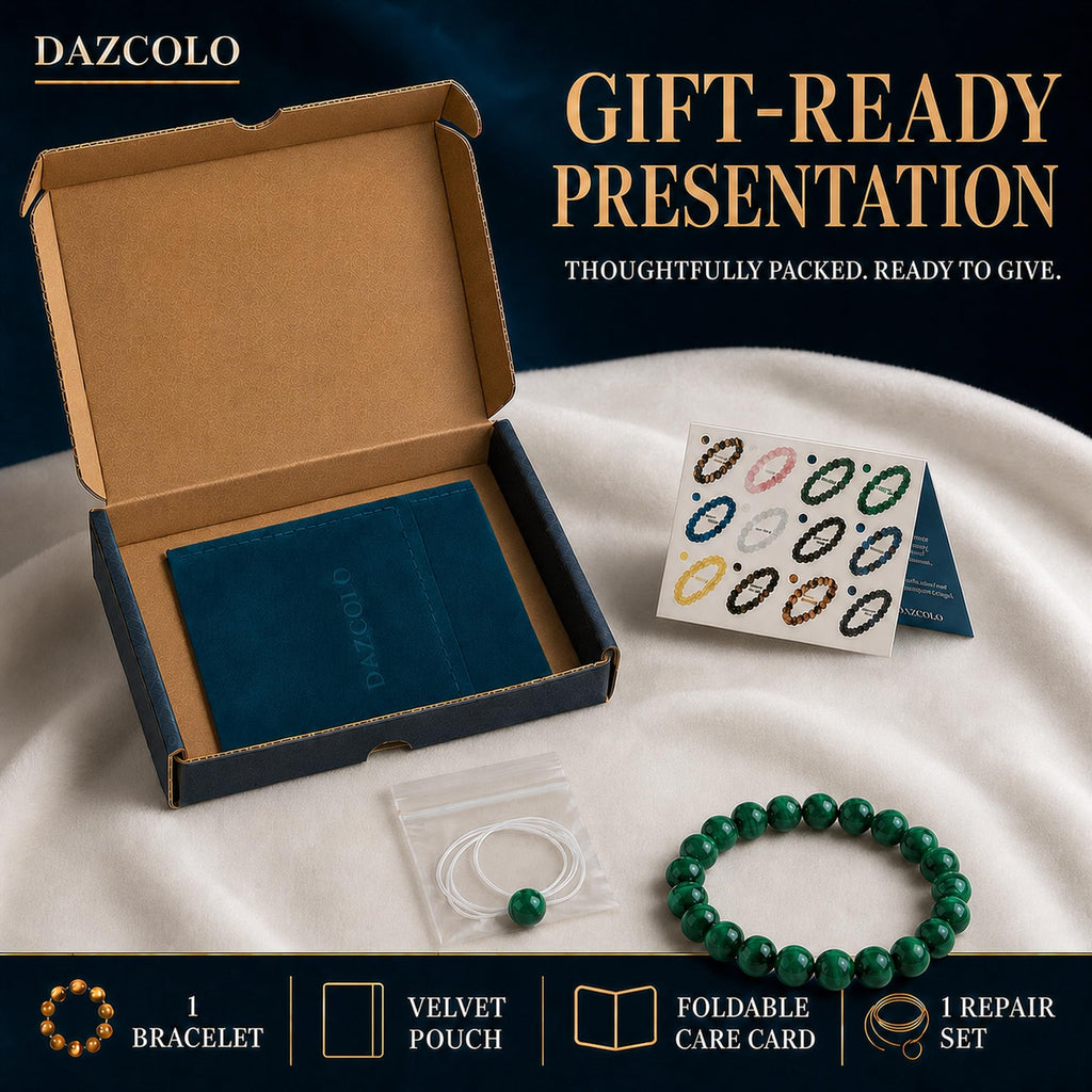 DAZCOLO Natural Gemstone Stretch Elastic Bracelet (Malachite)