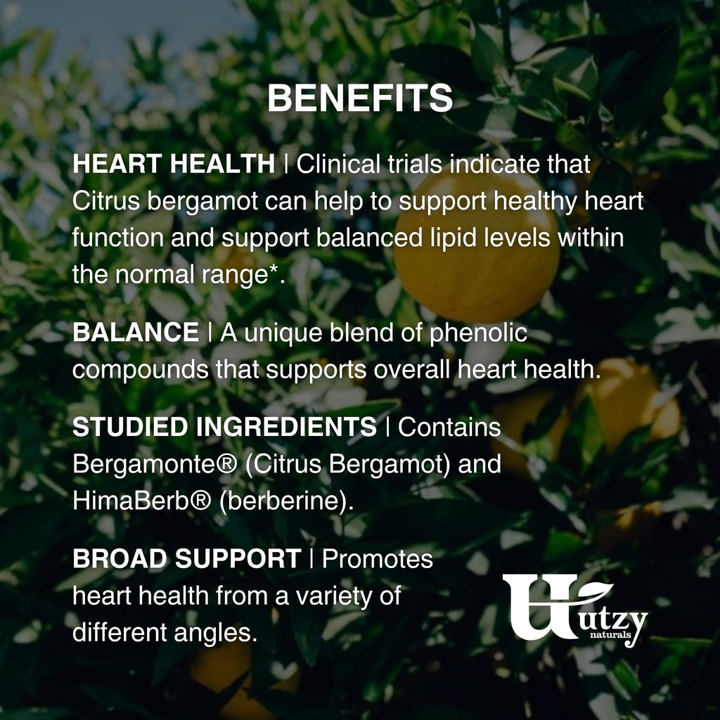 Utzy Naturals Berbercol | 500mg Citrus Bergamot (as Bergamonte) & Berberine | Naturally Supports Heart Health and More | 60 Capsules