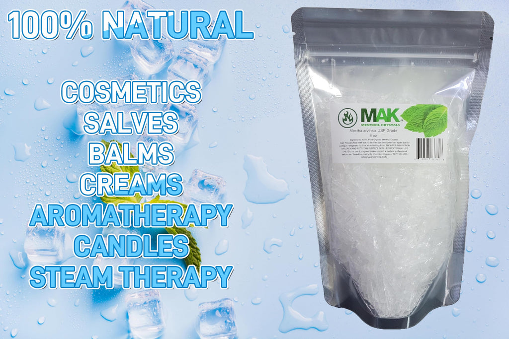 Mak Menthol Crystal 8 oz - Pure Organic 100% Natural - Menthol Crystals from Mint Crystal Mints Mentha Arvensis - Comes in Resealable Standup Bag for Long-Lasting Freshness
