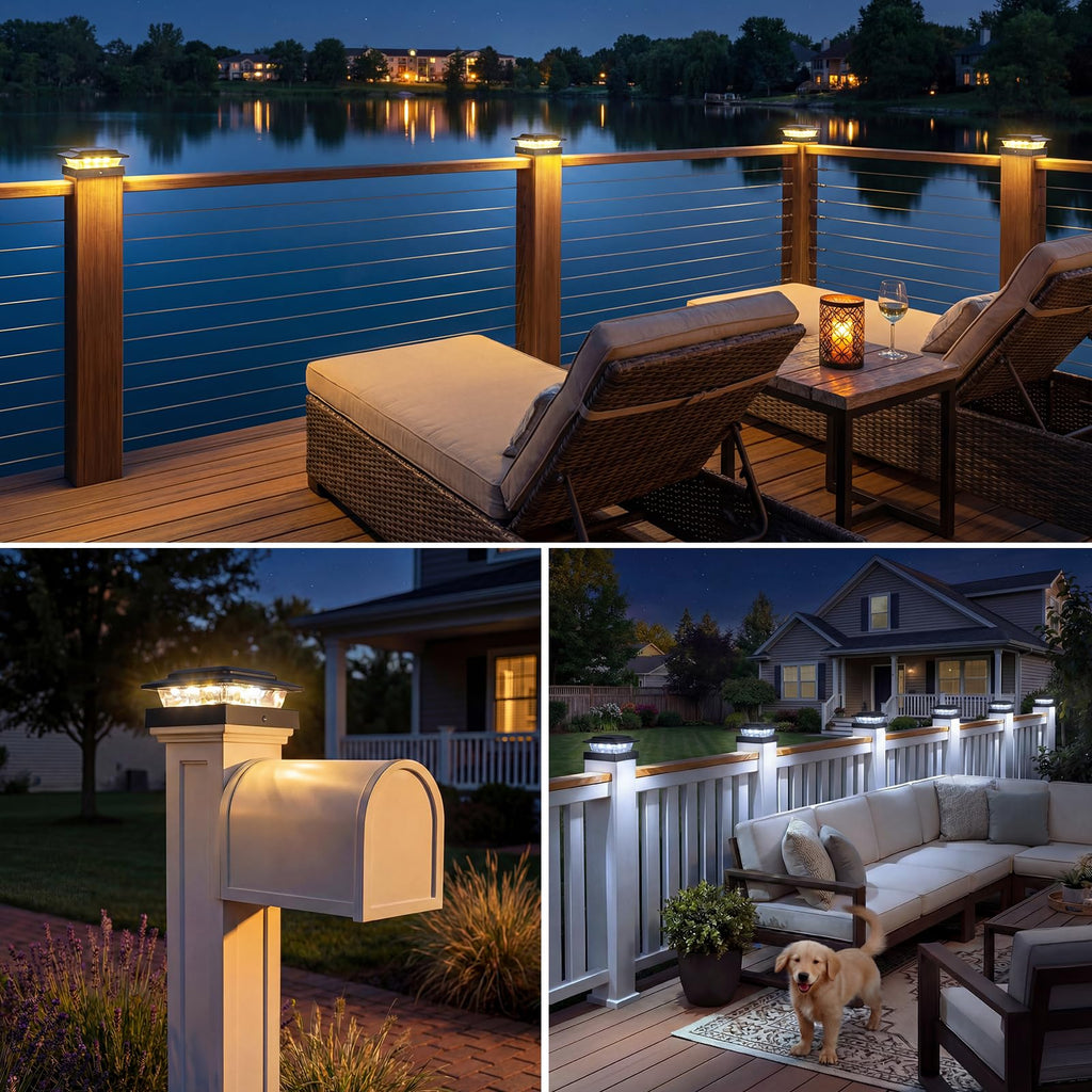 kolpop 4x4 Solar Post Cap Lights Outdoor 16Pack- 3 Color Temperatures& 2 Level Brightness, IP65 Waterproof, 16 LED Black Fence Deck Post Light Solar Powered for 4×4/3.5×3.5 Wood/Vinyl Posts
