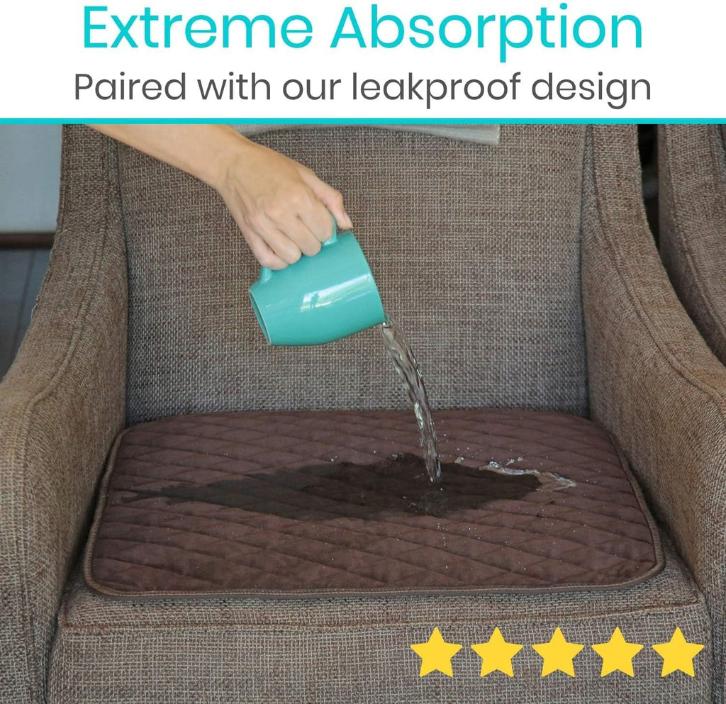 Sures Waterproof Chair Pads for Incontinence (22" x 21") - Washable, Waterproof Seat Protector - Chair Protector Seat Cover - Absorbent Pad for Bed, Seat, Car, Wheelchair & Recliner (Brown, 4 Pack)