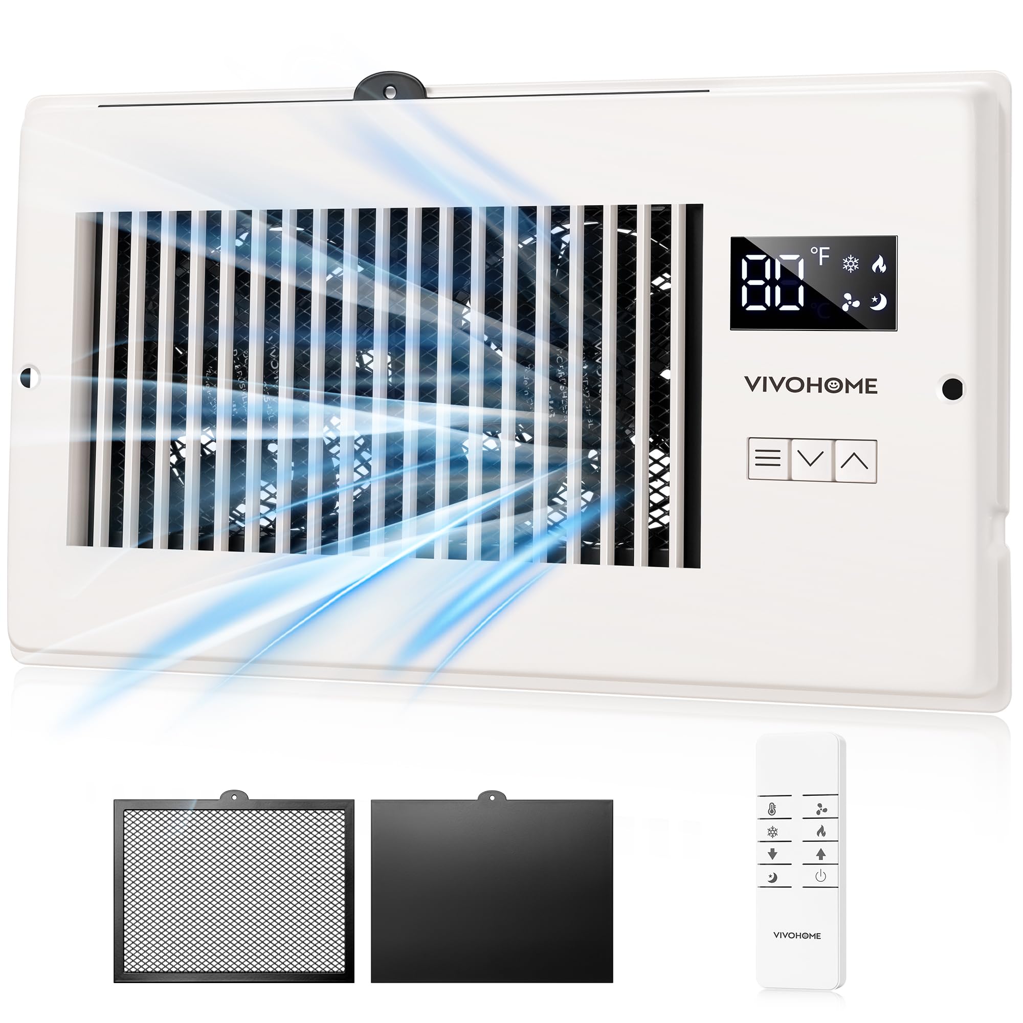 VIVOHOME Quiet Register Booster Fan with Opening 6" x 10" - Smart Thermostat, 10-Speed Control, Removable Dust-proof Mesh & Register Blocker, White