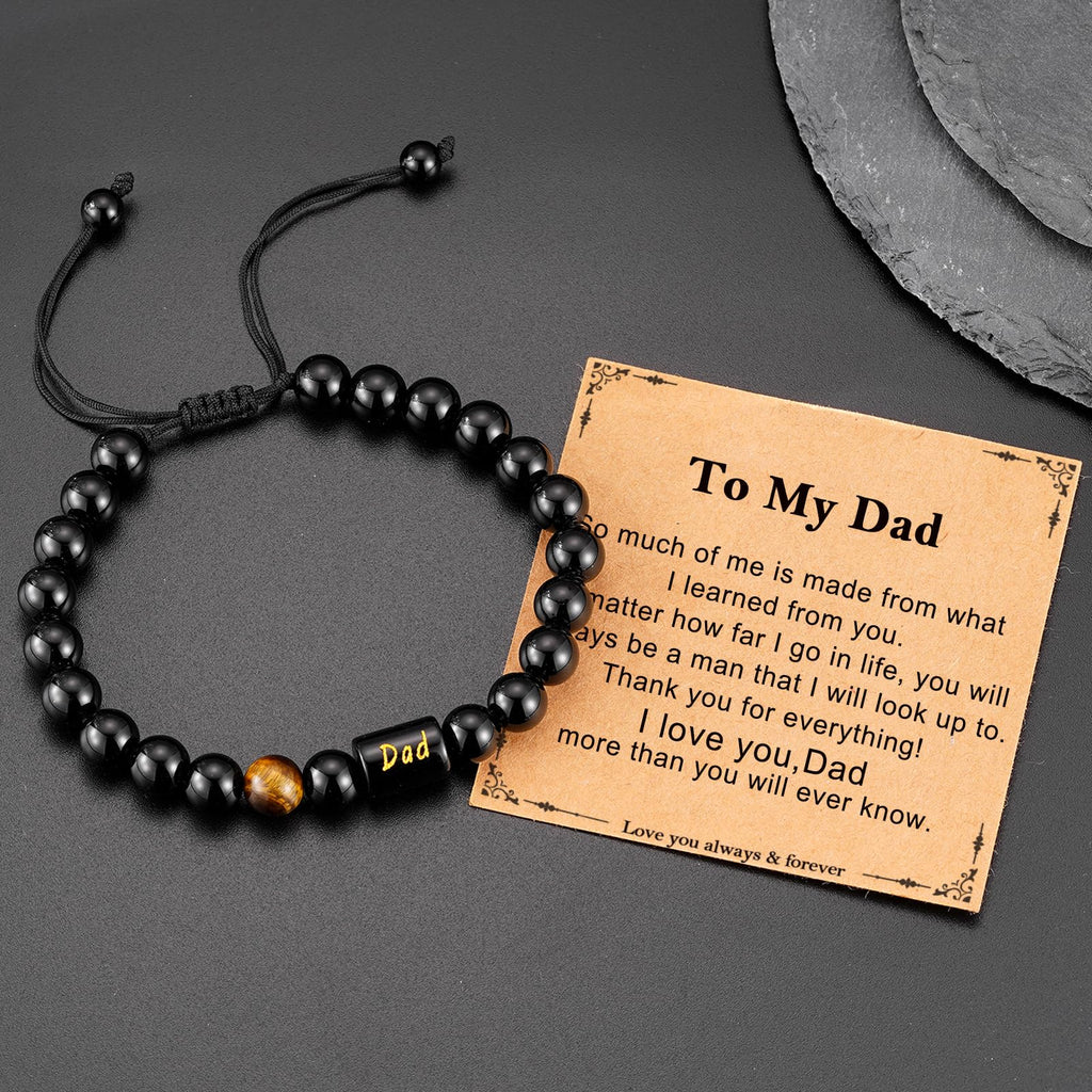 Pavkki to My Dad Bracelet for Dad Fathers Gifts Day Birthday from Son Daughter Men Presents Beaded Jewelry Step Bonus Dad